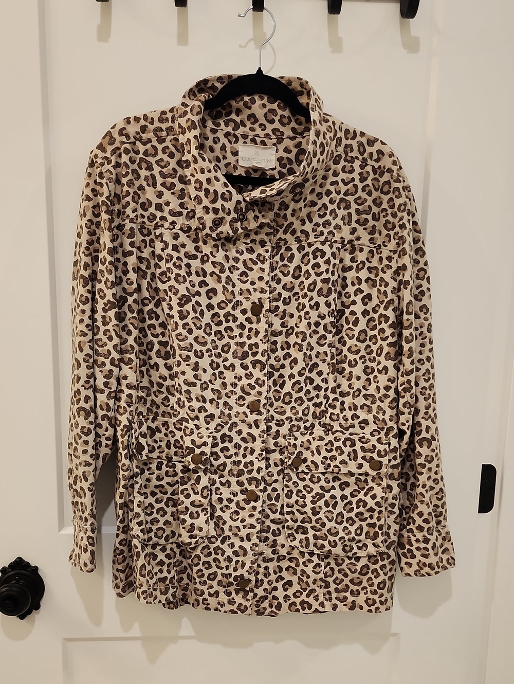 Caslon Leopard-Print Utility Jacket in Beige and Brown